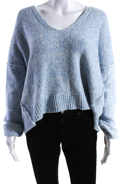 Michael Stars Womens Cotton Blend V-Neck Pullover Sweater Top Blue Size L