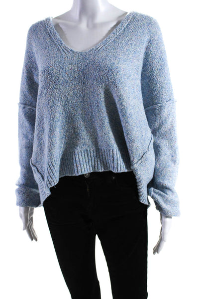 Michael Stars Womens Cotton Blend V-Neck Pullover Sweater Top Blue Size L