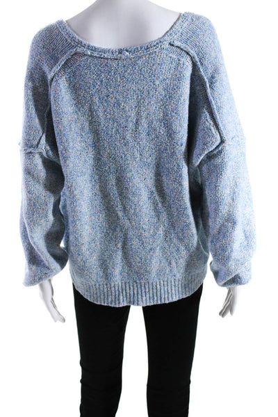 Michael Stars Womens Cotton Blend V-Neck Pullover Sweater Top Blue Size L