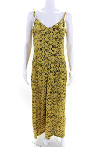 Current Air Womens Snake Print V-Neck Sleeveless Wide Leg Jumpsuit Yellow Size L