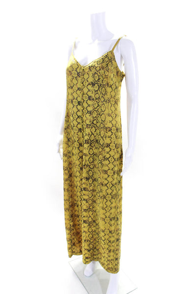 Current Air Womens Snake Print V-Neck Sleeveless Wide Leg Jumpsuit Yellow Size L