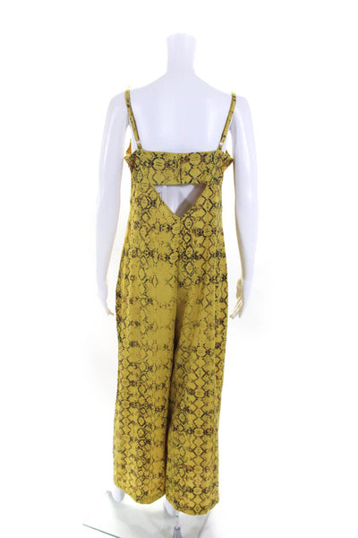 Current Air Womens Snake Print V-Neck Sleeveless Wide Leg Jumpsuit Yellow Size L