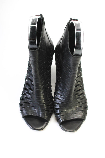 Jimmy Choo Womens Leather Cut Out Open Toe Zip Up Heels Black Size 36.5 6.5