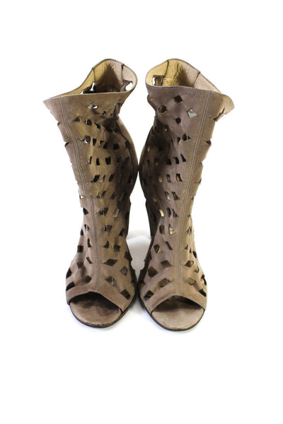 Jimmy Choo Womens Leather Cut Out Open Toe Pull On Heels Taupe Size 37 7