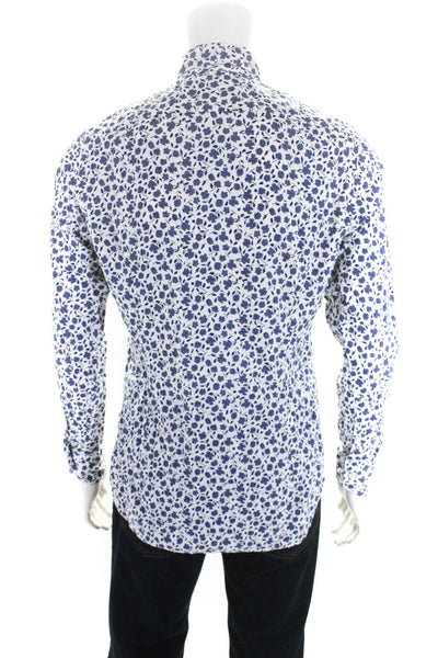 Caliban Mens Floral Print Collared Long Sleeve Button Up Shirt White Size 38/15