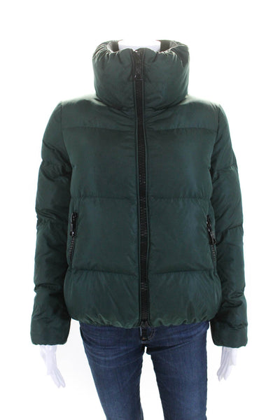 Moncler Womens Dark Green Full Zip Mock Neck Long Sleeve Puffer Coat Size 0