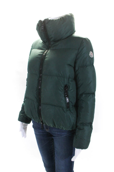 Moncler Womens Dark Green Full Zip Mock Neck Long Sleeve Puffer Coat Size 0