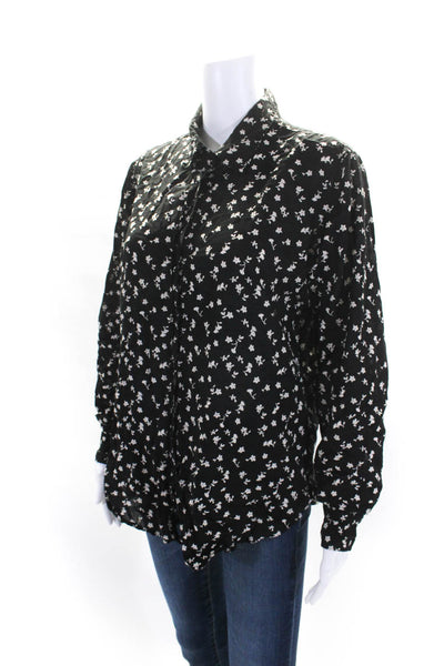 Nili Lotan Womens Button Front Collared Floral Shirt Black White Size Large