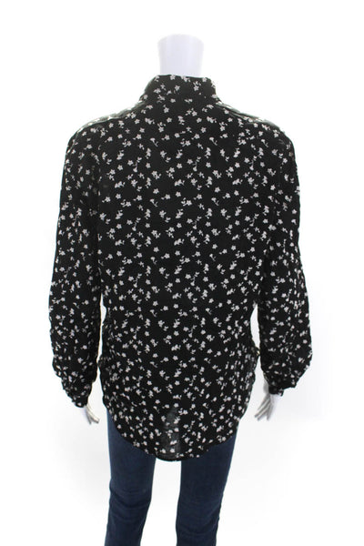 Nili Lotan Womens Button Front Collared Floral Shirt Black White Size Large