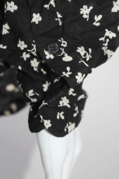 Nili Lotan Womens Button Front Collared Floral Shirt Black White Size Large