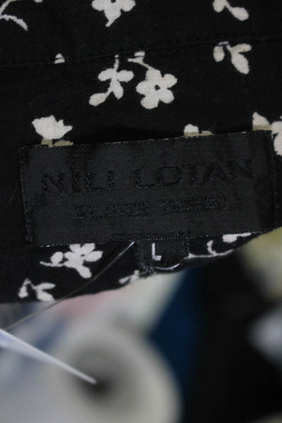 Nili Lotan Womens Button Front Collared Floral Shirt Black White Size Large