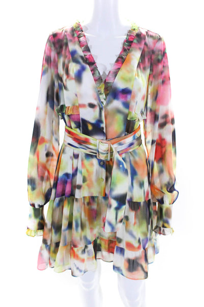 Alexis Womens Long Sleeve Belted Mini Pixel Dress Multicolored Size Medium