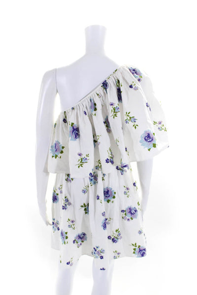 Les Reveries Womens One Shoulder Tiered Floral Dress White Purple Cotton Size 0