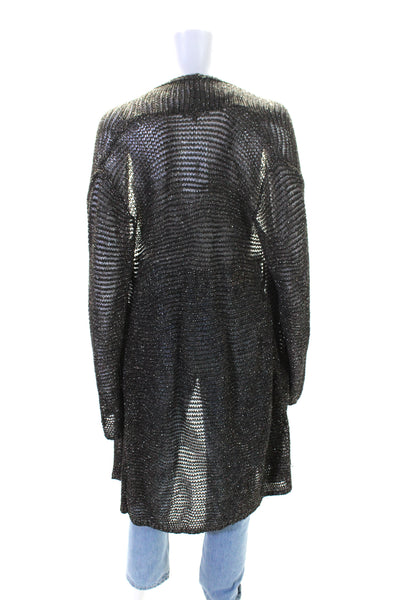 Eileen Fisher Womens Open Front Long Sleeve Metallic Cardigan Black Size M