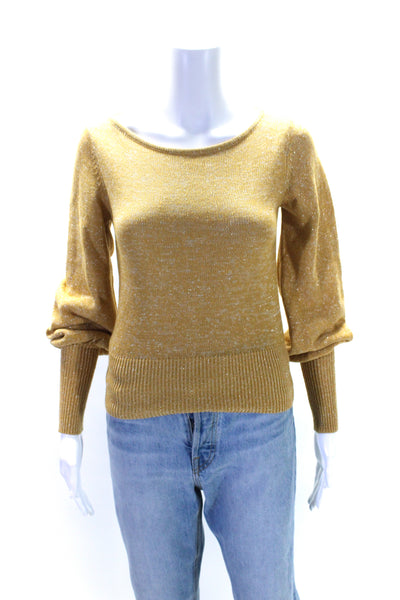 Intermix Womens Cotton Knit Metallic Long Sleeve Boat Neck Sweater Yellow Size P