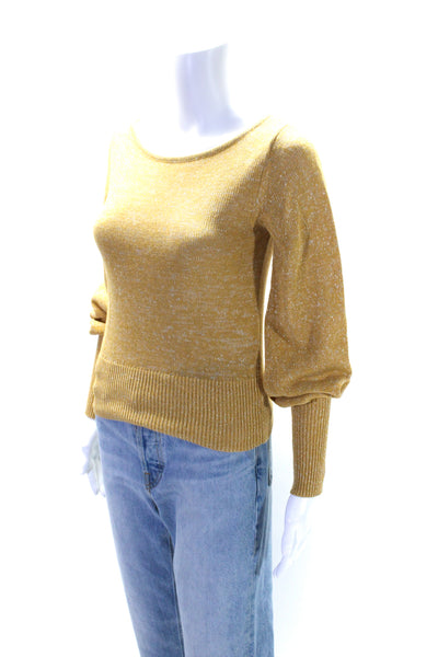 Intermix Womens Cotton Knit Metallic Long Sleeve Boat Neck Sweater Yellow Size P