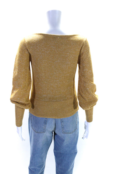 Intermix Womens Cotton Knit Metallic Long Sleeve Boat Neck Sweater Yellow Size P