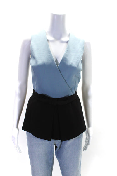 Raoul Womens Colorblock Print V-Neck Sleeveless Peplum Top Blue Black Size XS