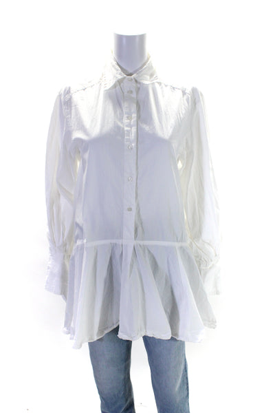 7 For All Mankind Womens Cotton Flared Hem Button Down Shirt Top White Size XS