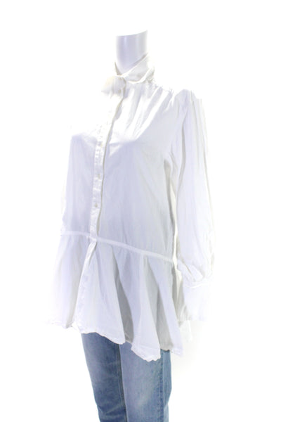 7 For All Mankind Womens Cotton Flared Hem Button Down Shirt Top White Size XS