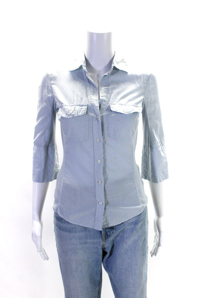 Standard James Perse Womens Cotton Ribbed Sleeve Button Down Shirt Blue Size 0