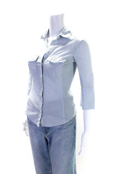 Standard James Perse Womens Cotton Ribbed Sleeve Button Down Shirt Blue Size 0