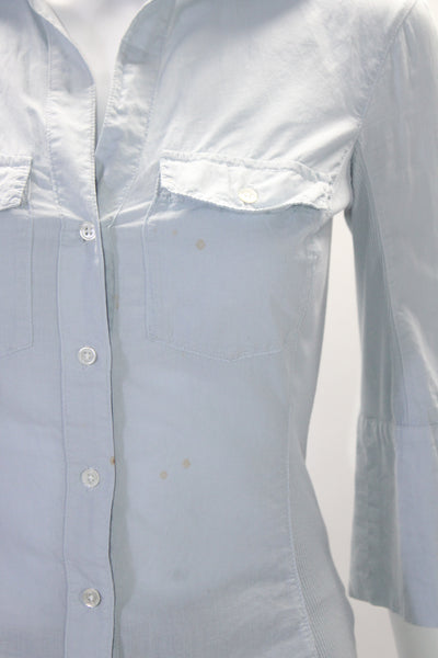 Standard James Perse Womens Cotton Ribbed Sleeve Button Down Shirt Blue Size 0