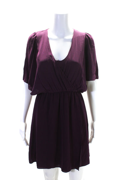 Alice + Olivia Womens Silk Batwing Sleeve Mini Wrap Dress Plum Purple Size XS