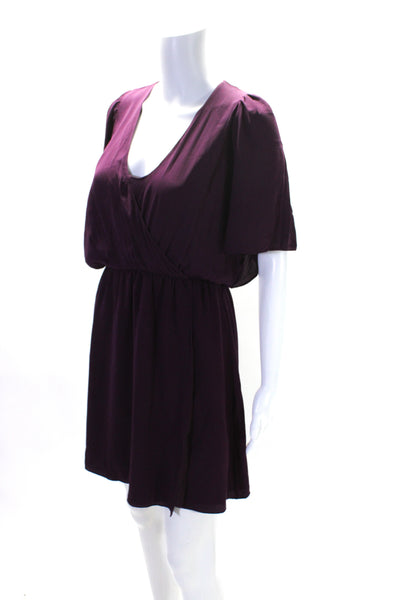 Alice + Olivia Womens Silk Batwing Sleeve Mini Wrap Dress Plum Purple Size XS