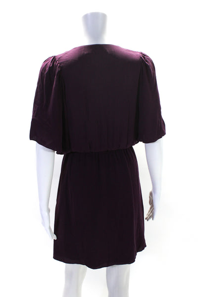 Alice + Olivia Womens Silk Batwing Sleeve Mini Wrap Dress Plum Purple Size XS