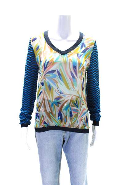 Missoni For Target Womens Sheer Trim Printed Knit Top Blue Multi Size Medium