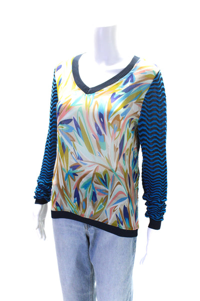 Missoni For Target Womens Sheer Trim Printed Knit Top Blue Multi Size Medium