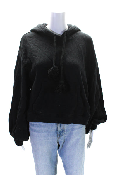 Ulla Johnson Womens Pullover Drawstring Hoodie Sweater Black Cotton Size XL