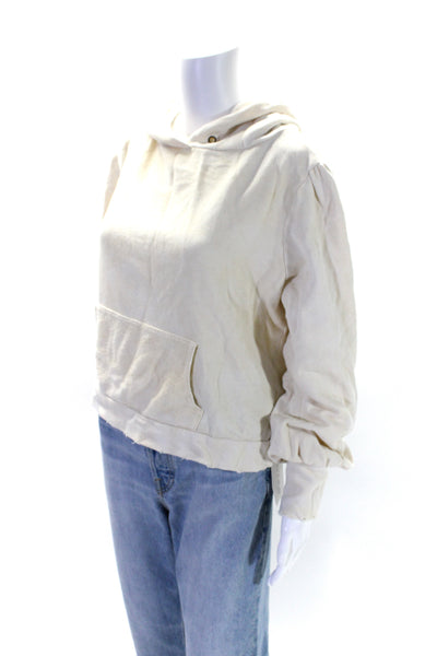 Love Shack Fancy Womens Pullover Pocket Front Hoodie Sweater White Size Large