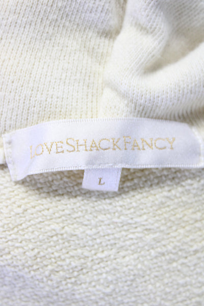 Love Shack Fancy Womens Pullover Pocket Front Hoodie Sweater White Size Large