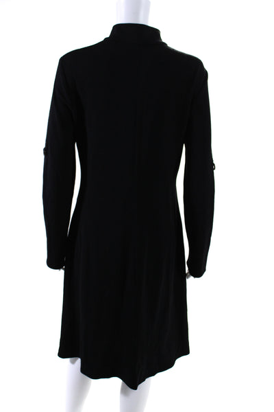 Elie Tahari Womens Mock Neck Zip Front Long Sleeve A-Line Dress Black Size S