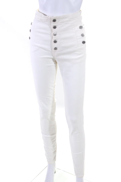 J Brand Womens Side Button High Waist Skinny Jeans Pants White Size 27