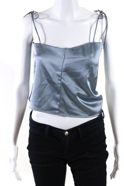 Superdown Womens Spaghetti Strap Satin Crop Top Blouse Light Blue Size XS