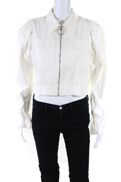 Danielle Bernstein Womens Full Zip Twill Cropped Jacket White Size Medium