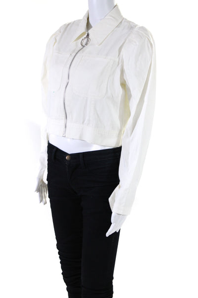 Danielle Bernstein Womens Full Zip Twill Cropped Jacket White Size Medium