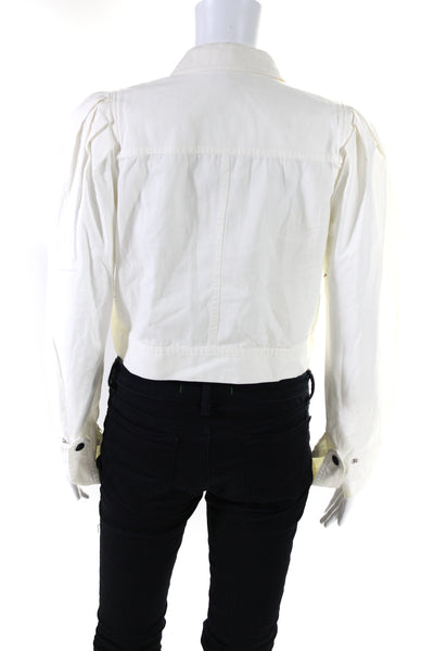 Danielle Bernstein Womens Full Zip Twill Cropped Jacket White Size Medium