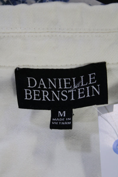 Danielle Bernstein Womens Full Zip Twill Cropped Jacket White Size Medium