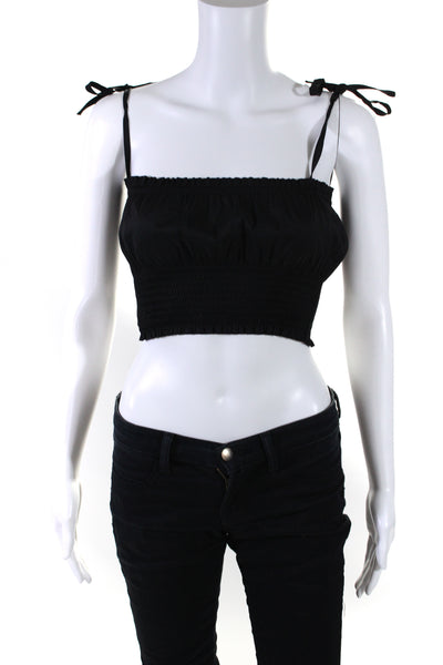 Danielle Bernstein Womens Smocked Poplin Spaghetti Strap Crop Top Black XS