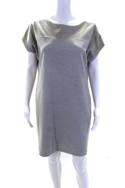 Ralph Lauren Black Label Womens Suede Trim Scoop Neck Dress Gray Wool Medium