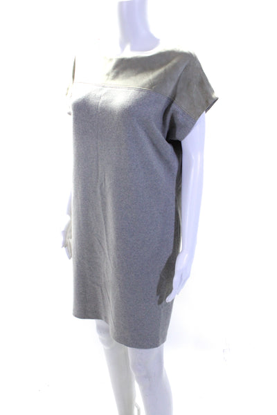 Ralph Lauren Black Label Womens Suede Trim Scoop Neck Dress Gray Wool Medium