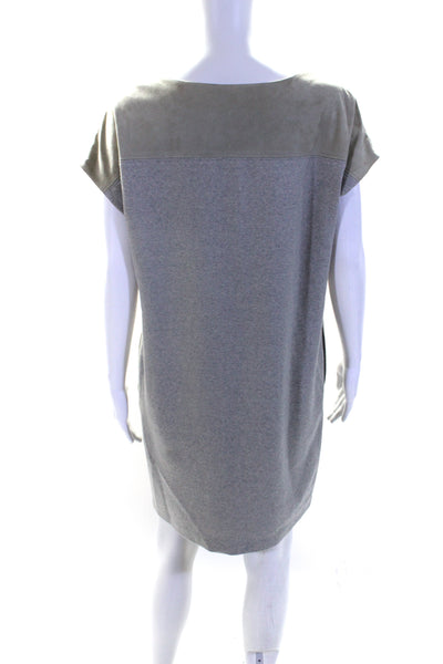 Ralph Lauren Black Label Womens Suede Trim Scoop Neck Dress Gray Wool Medium