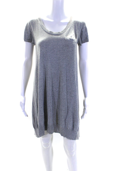 Sacai Womens Cotton Blend Knit Round Neck Short Sleeve Dress Gray Size 1