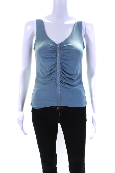 Armani Collezioni Womens Stretch Ruched Round Neck Tank Top Blue Size 10