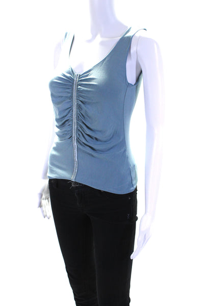 Armani Collezioni Womens Stretch Ruched Round Neck Tank Top Blue Size 10