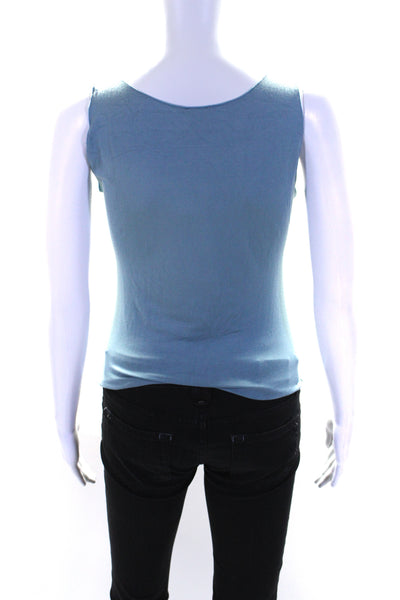 Armani Collezioni Womens Stretch Ruched Round Neck Tank Top Blue Size 10